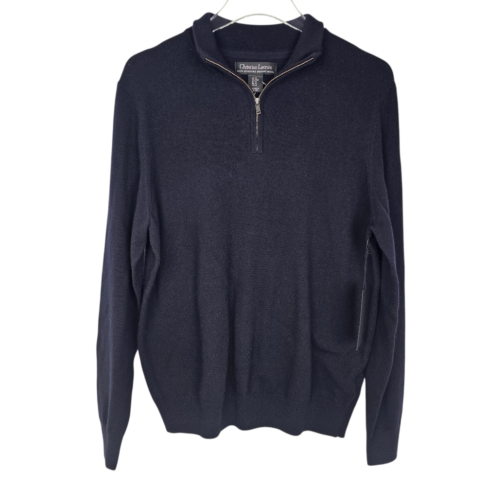 Christian Lacroix Black 100% Extra Fine Merino Wool Quarter Zip Sweater NWT